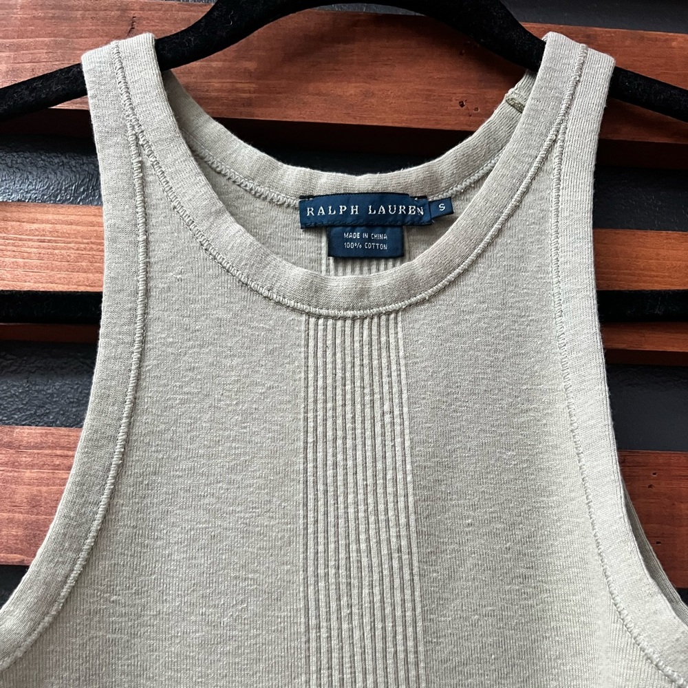 Ralph Lauren Elegant Muted Olive Green Cotton High Neck Tank Top Size Small - Picture 3 of 6